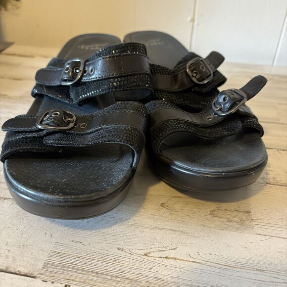 Dansko Jessie Black Leather Slip-On Platform Sandals Womens Size 42 (US 11.5) - Picture 7 of 10